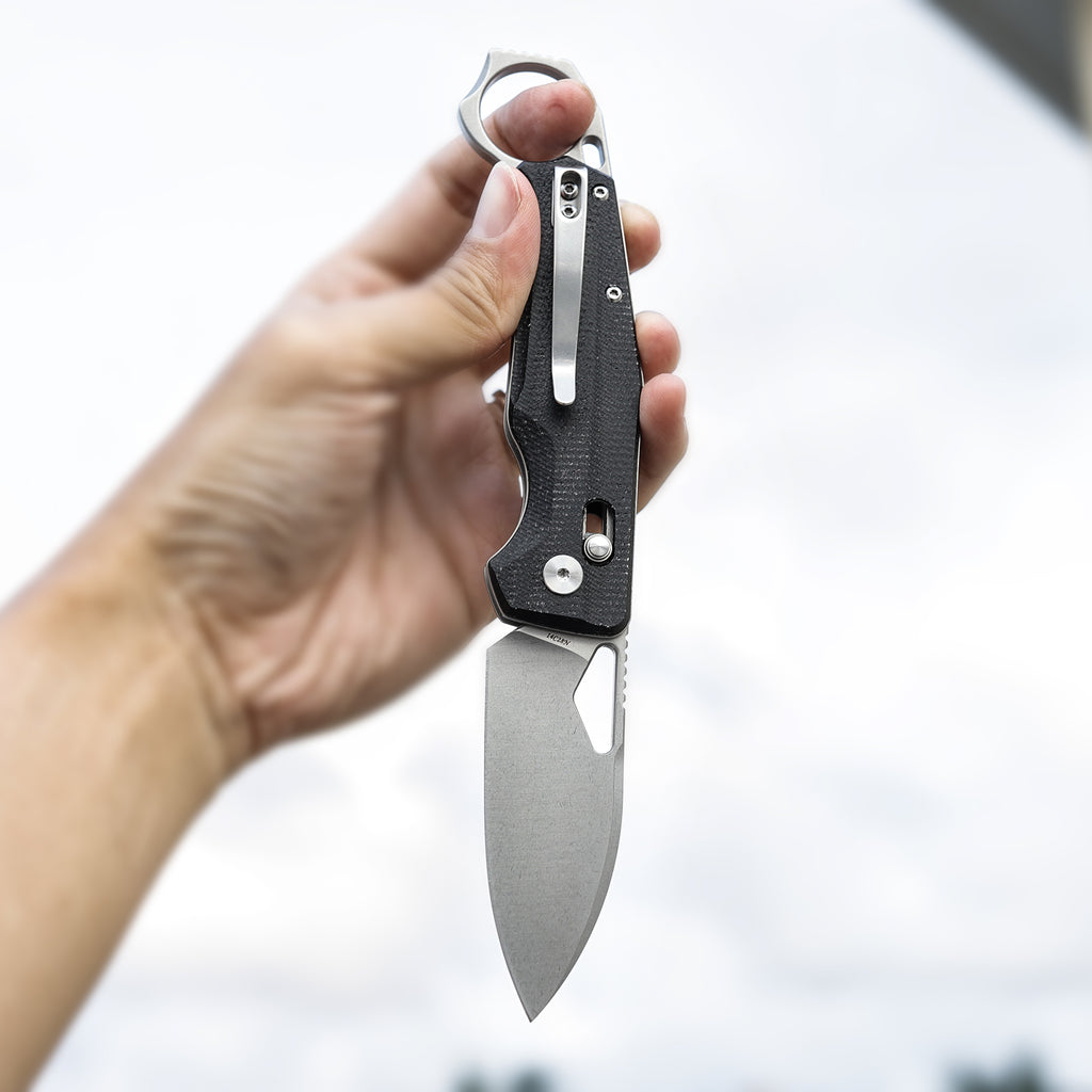 TRIVISA Sagitta-04B,Axis Lock Folding Pocket Knife,2.95" 14C28N Steel,Black Micarta Handle