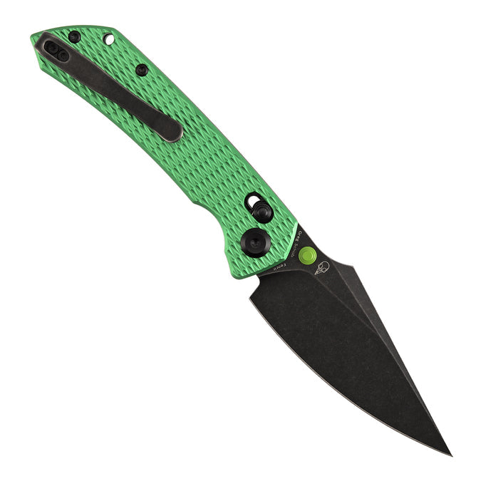 TENABLE KNIVES Fenrir Cross Bar Lock Folding Knife| 3.48'' Blackwash Nitro-V Blade | Green Anodized Aluminum with Diamond Patter Handle | Sparrow Knife Design| T1034V16