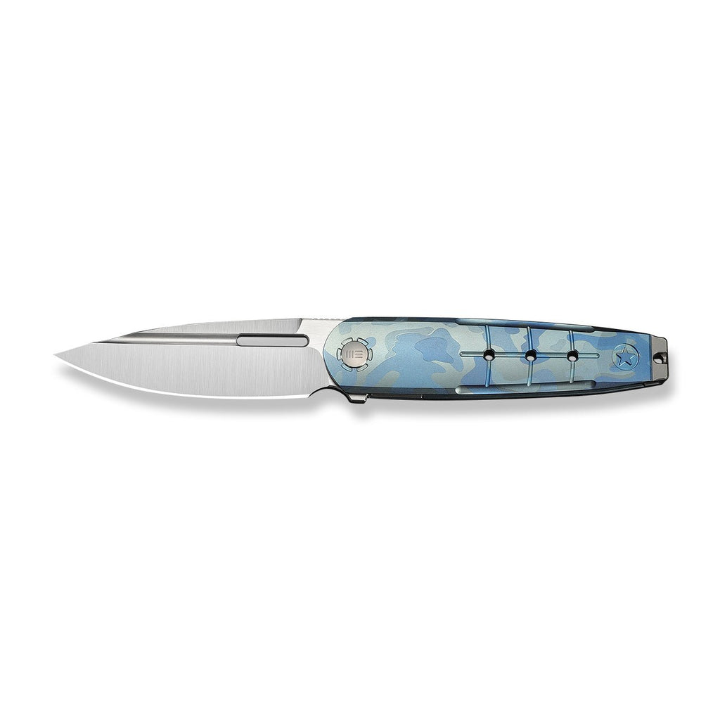 WEKNIFE Hull Flipper Knife Blue Terrain Titanium Handle & Gray Endcap (3.89" Hand Polished Satin Bohler M390 Blade) WE24046-3