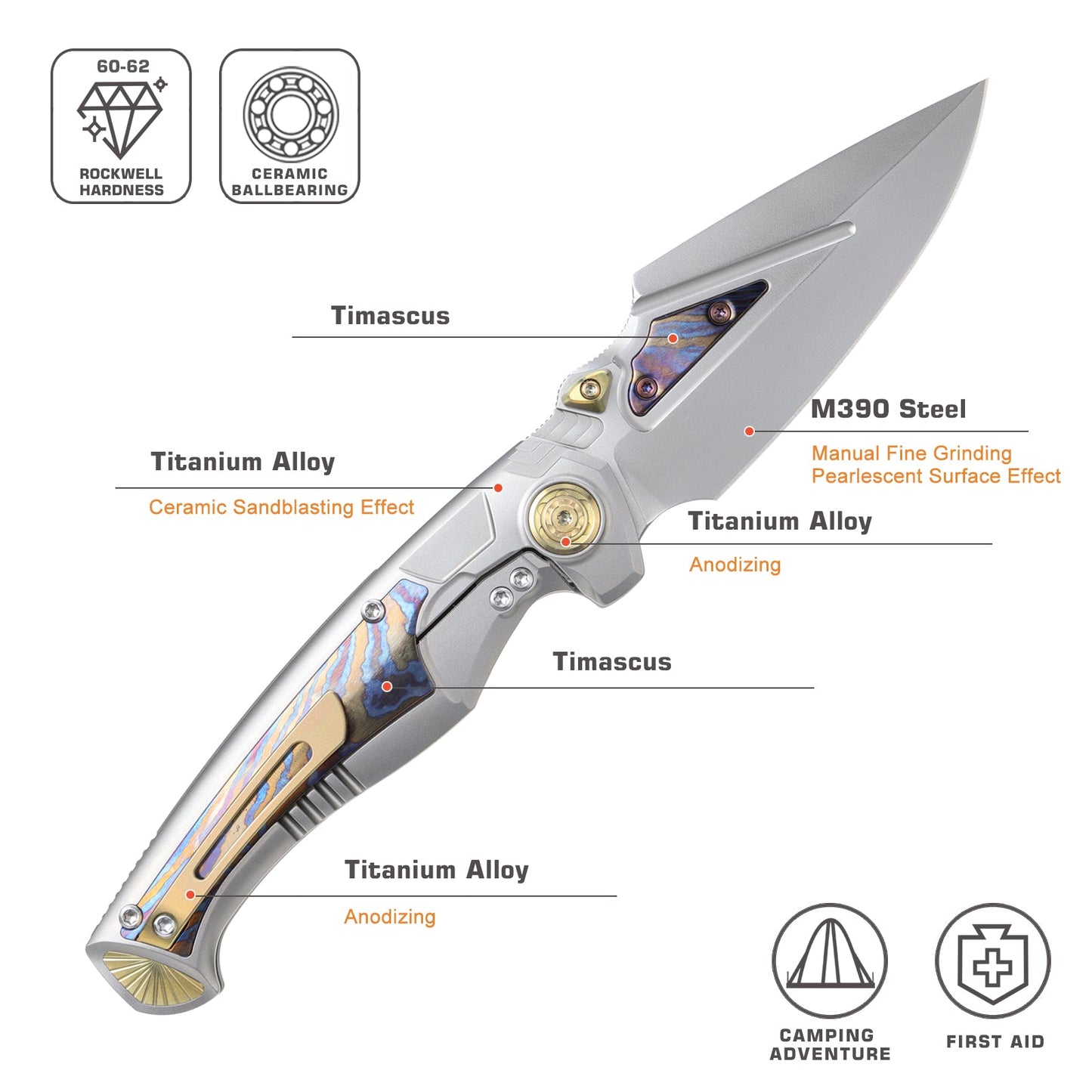 REMETTE RT-Scepter Innovative Button Frame Lock M390 Blade Timascus Handle Knife SCPT-A