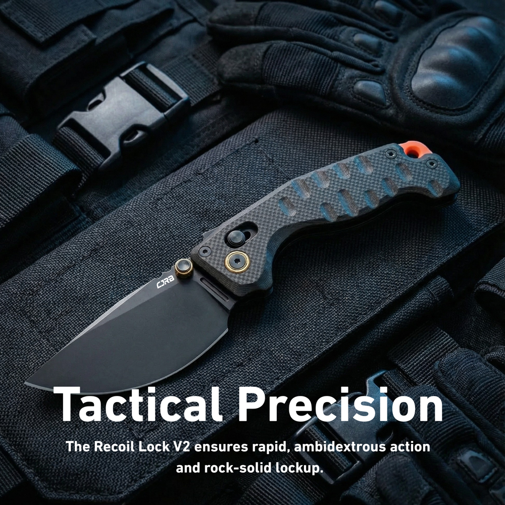 CJRB Doubletap Thumb Stud & Recoil Lock V2 Tatical Knife Black G10 Handle(3.86'' D2 Black PVD Coating Blade) J1970-BBK