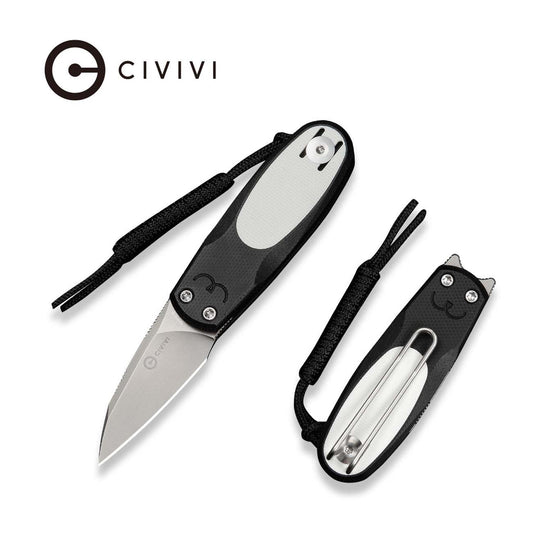 CIVIVI Purr Flipper & Slip Joint Knife Black & White G10 Handle (1.83" Stonewashed Nitro-V Blade) C25054-2, With 1PC Black Lanyard