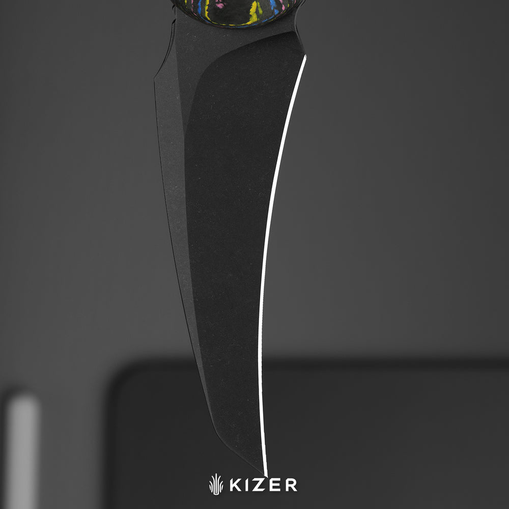 KIZER CUTLERY Feist 3 | CPM S90V + Matte DLC Ultra | Reverse Tanto | Titanium (Matte DLC Ultra) & Carbon Fiber | KizerX™ 3499.3A1