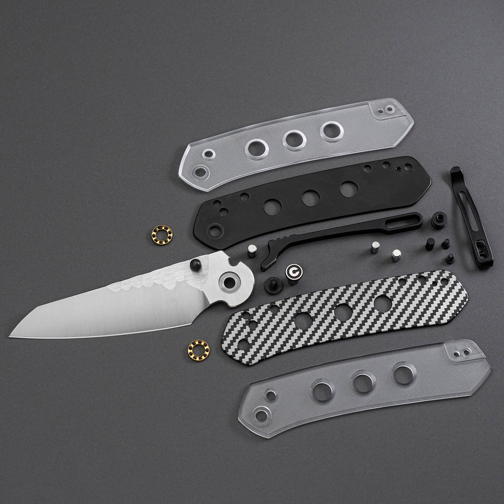 CIVIVI Vision FG Thumb Stud & Superlock Knife Polished Clear Lexan Handle (3.54" Satin Finished Nitro-V Blade With Rock-Grind Pattern) C22036-8
