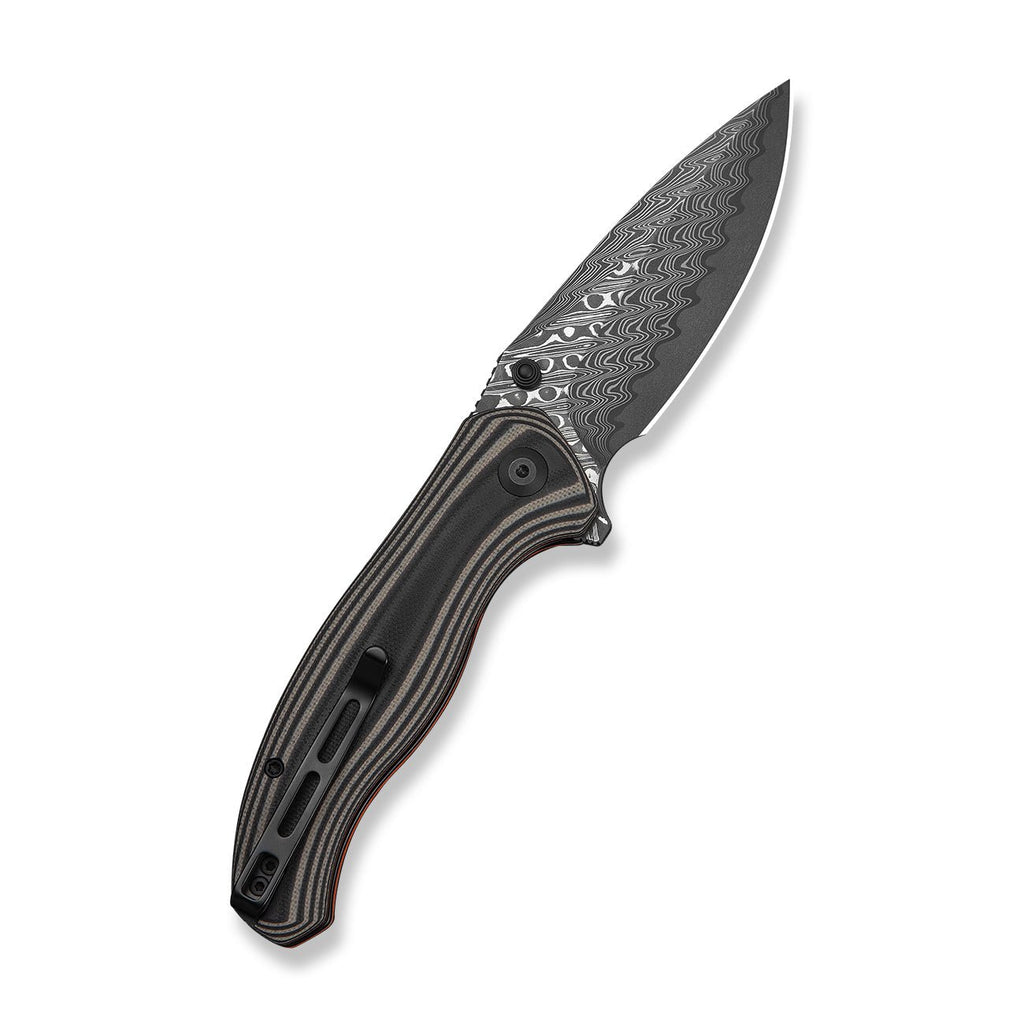 CIVIVI Vyrent Flipper & Thumb Stud Knife Black, Tan & Orange G10 Contoured Handle (3.48" Damascus Blade) C25037B-DS1