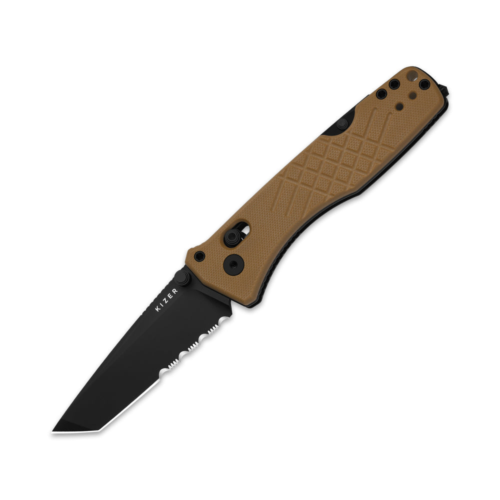 KIZER CUTLERY Aegis T | Serrated AEB-L Blade | G10 | Rescue Hook & Glass Breaker