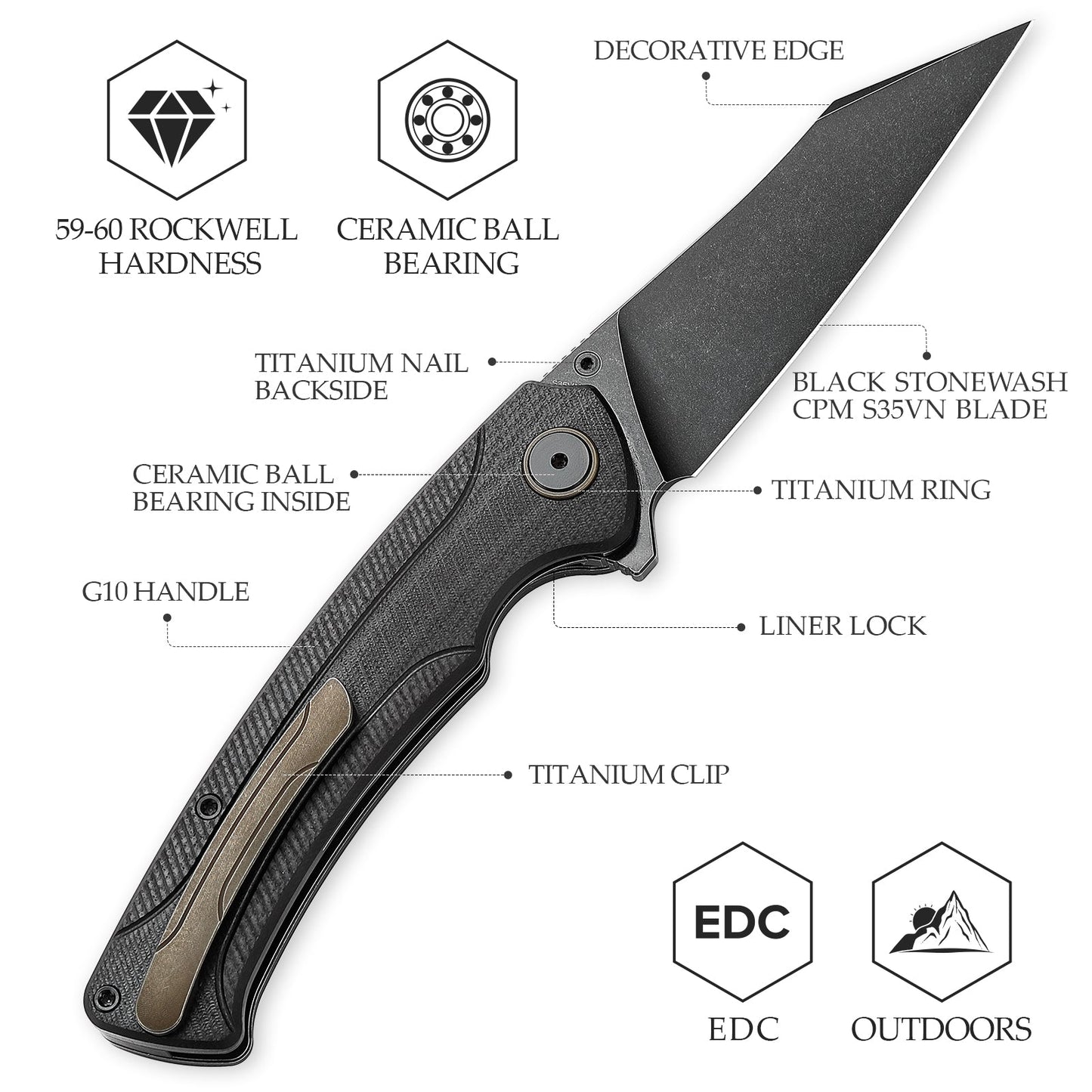 TRIVISA Lynx-03B Thumb Stud,3.66" S35VN Steel,G10 Handle