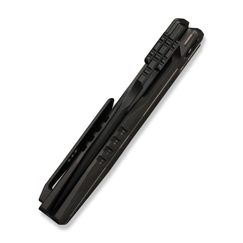 WEKNIFE Reveille Thumb Hole & Thumb Stud Knife Desert Terrain Titanium Handle (3.83" Black Stonewashed Bevels, Black Brushed Flats Bohler M390 Blade) WE23057-3