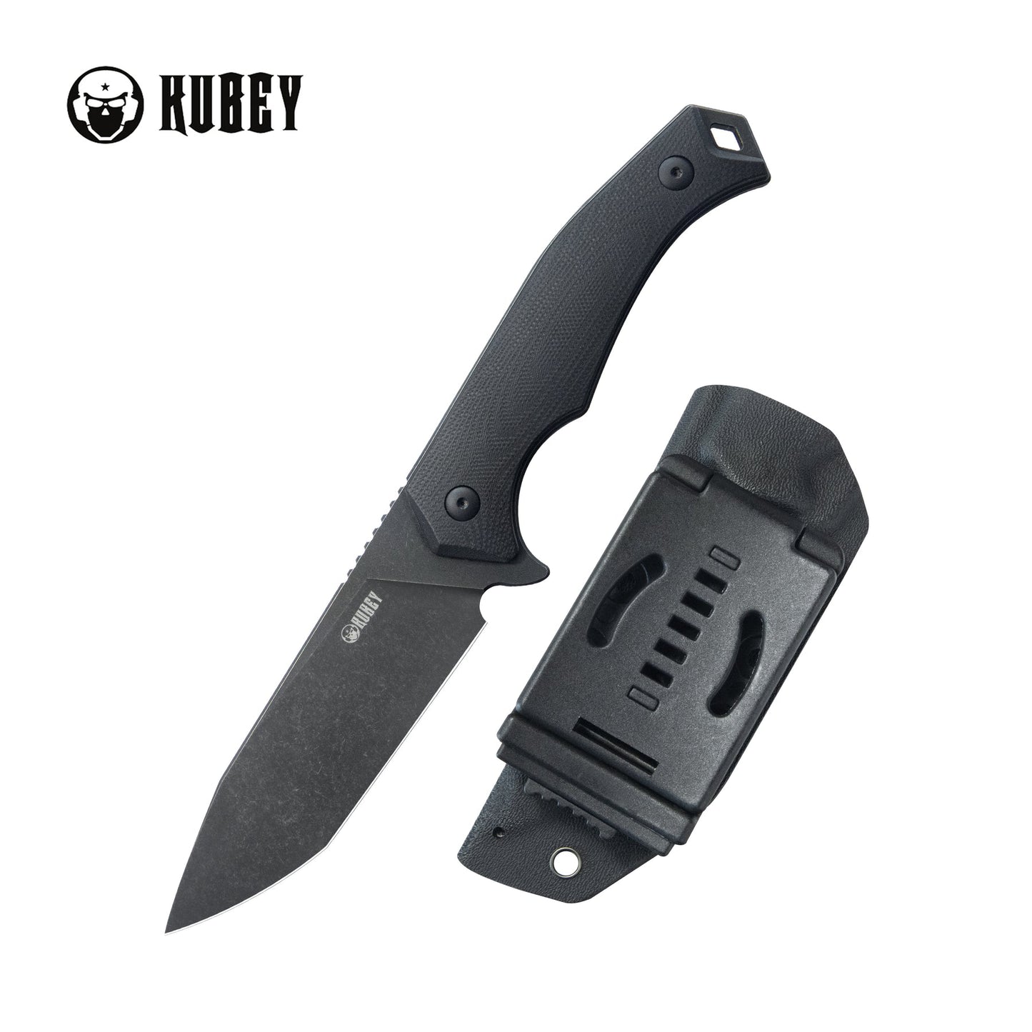 KUBEY Swordfish Outdoor Fixed Blade Knife Black G10 Handle 4.1" Blackwash AUS-10 KU184F