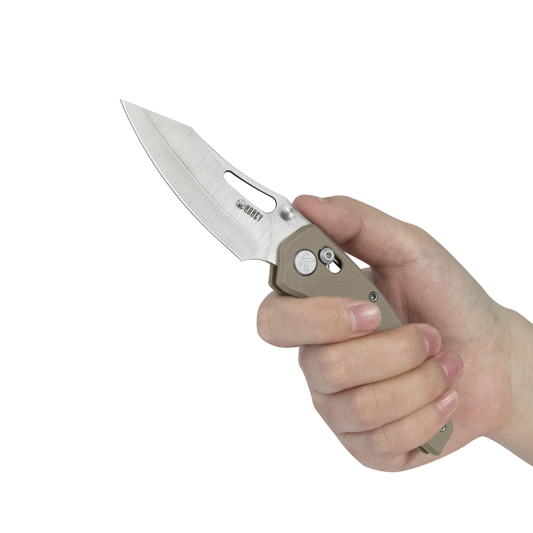 Kubey Caiman Crossbar Everyday Carry Folding Knife G10 Khaki Handle 3.1" Satin San Mai M2 KU421D