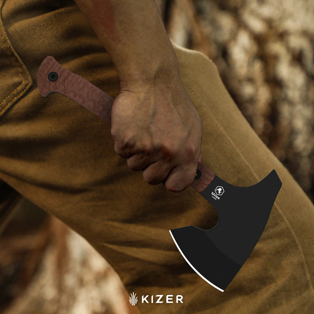 KIZER CUTLERY Urus | Lightweight Axe | 1095 | Black Coating | Micarta | Camping Outdoor Tool | KizerV™ 1073A1