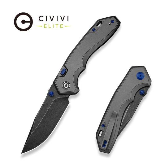 CIVIVI ELITE Brova Thumb Stud & Top Liner Lock Knife Gray Aluminum Handle (3.41" Black Stonewashed CPM S35VN Blade) CE25093-1