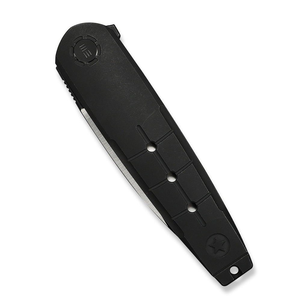 WEKNIFE Hull Flipper Knife Black Titanium Handle & Endcap (3.89" Hand Polished Satin Bohler M390 Blade, Black Stonewashed Flat) WE24046-1