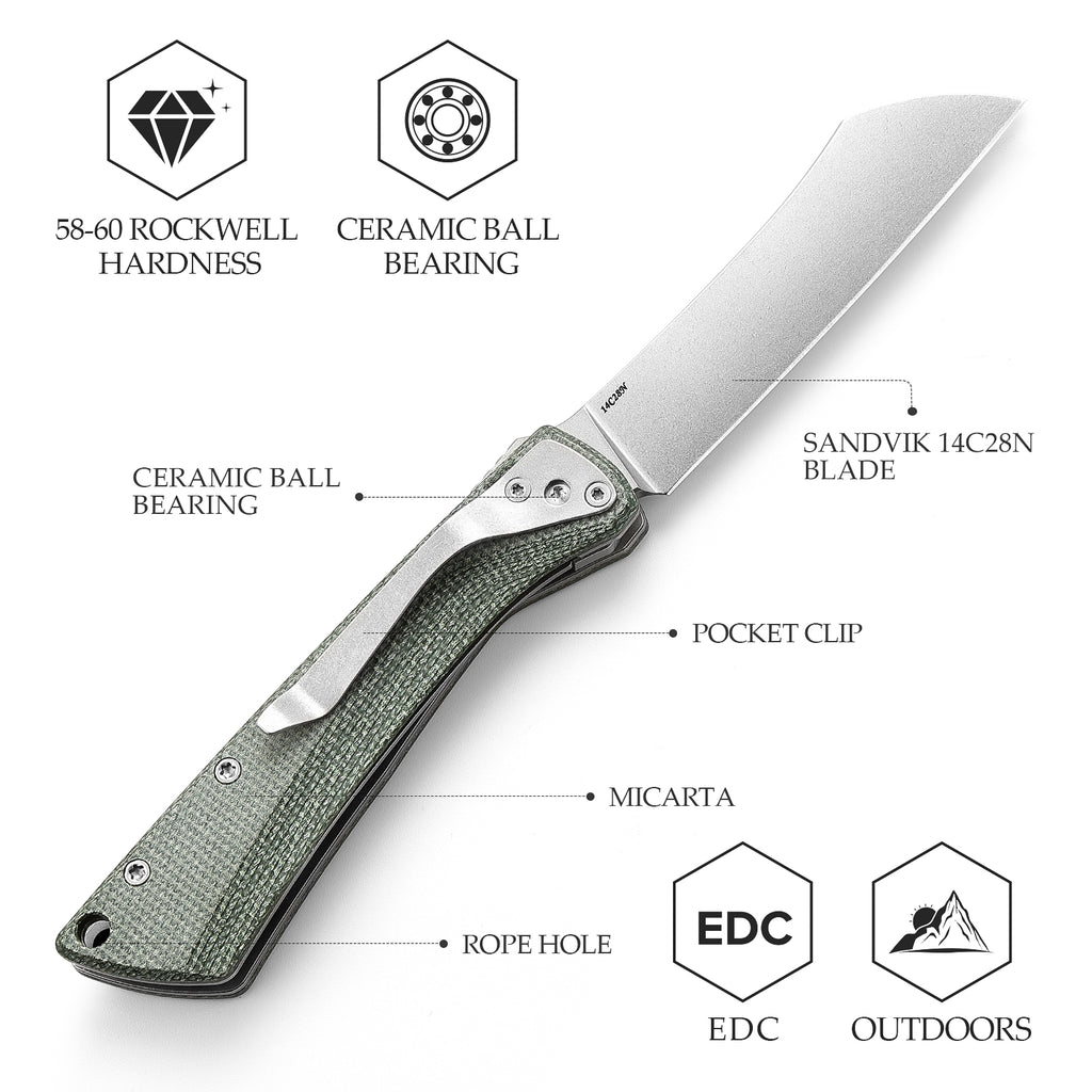 TRIVISA Norma-04G Higonokami Pocket Knife,3.3" 14C28N Steel,Micarta Handle