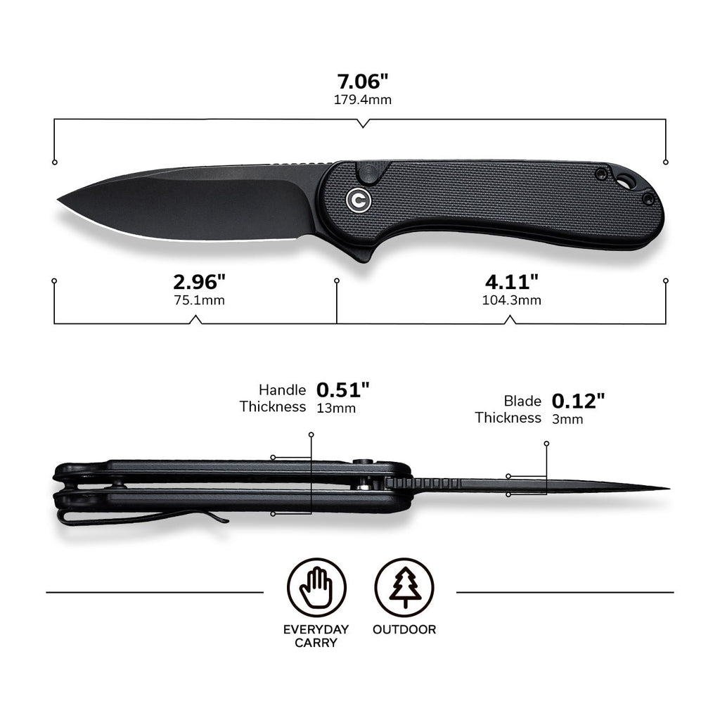 CIVIVI Button Lock Elementum II Flipper Knife G10 Handle (2.96" Nitro-V Blade) C18062P-1