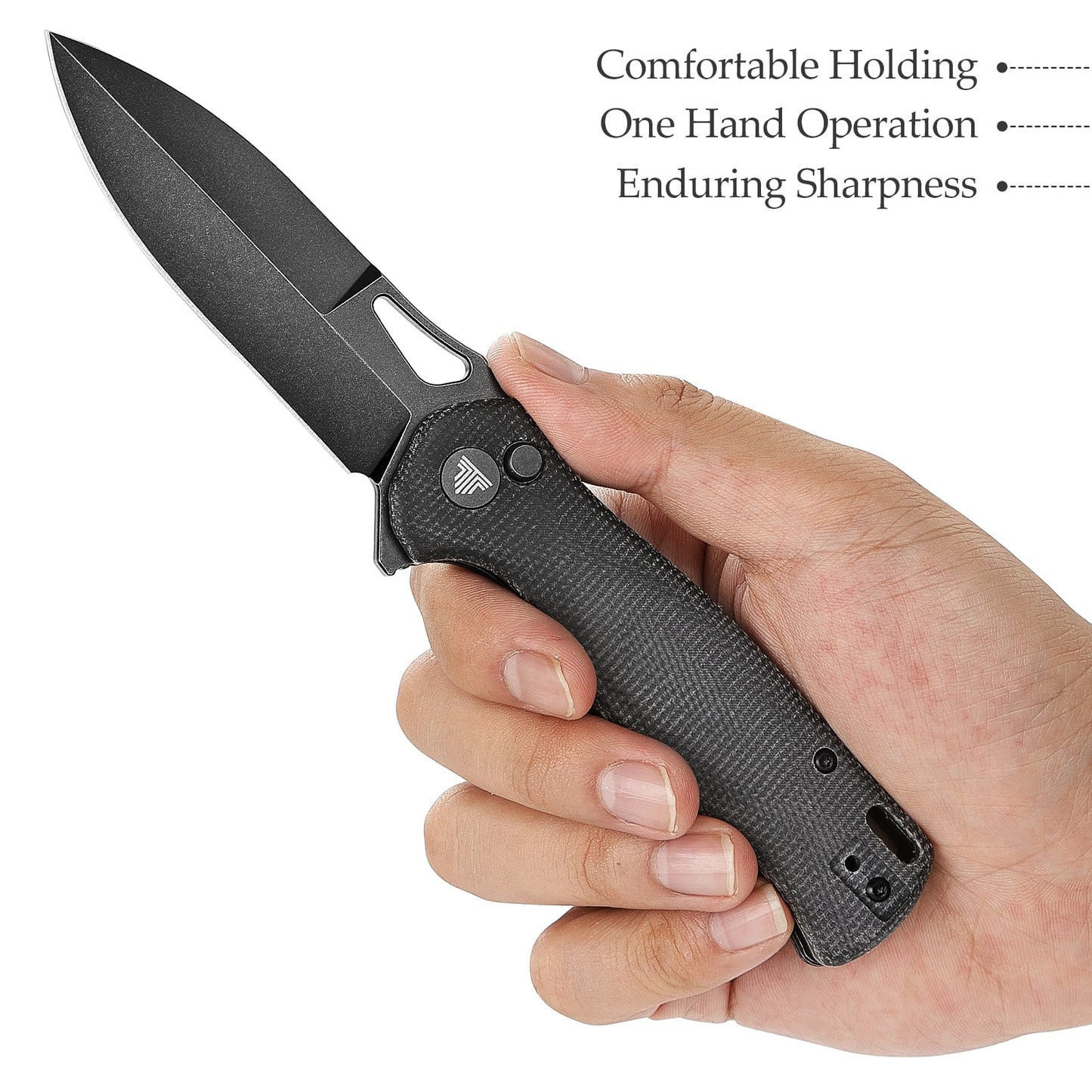 TRIVISA Crateris-04B Button Lock Folding Pocket Knife,3.38" 14C28N Steel,Micarta Handle