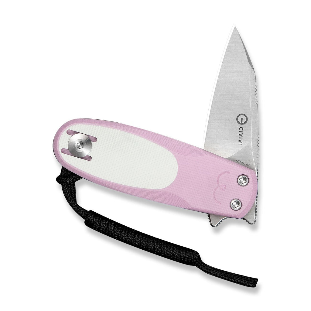 CIVIVI Purr Flipper & Slip Joint Knife Powder Pink & White G10 Handle (1.83" Satin Finished Nitro-V Blade) C25054-4, With 1PC Black Lanyard