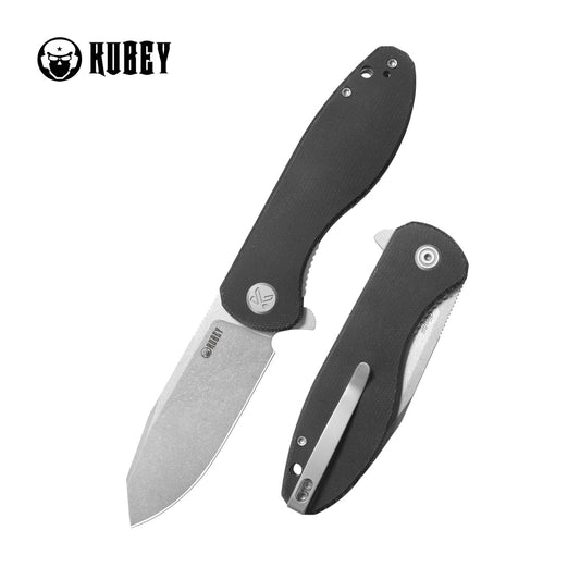 KUBEY Master Chief Outdoor Folding Pocket Knife Black Micarta Handle 3.43" Beadblast 14C28N KU358K