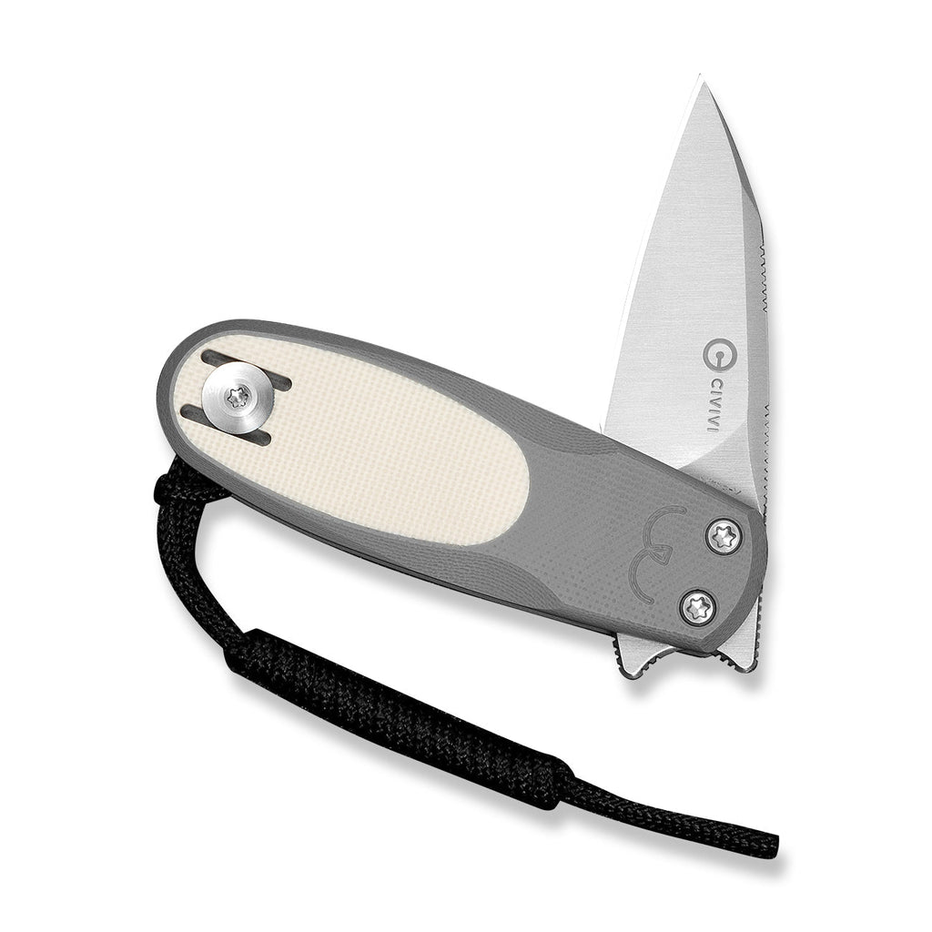 CIVIVI Purr Flipper & Slip Joint Knife Gray & Ivory G10 Handle (1.83" Satin Finished Nitro-V Blade) C25054-1, With 1PC Black Lanyard