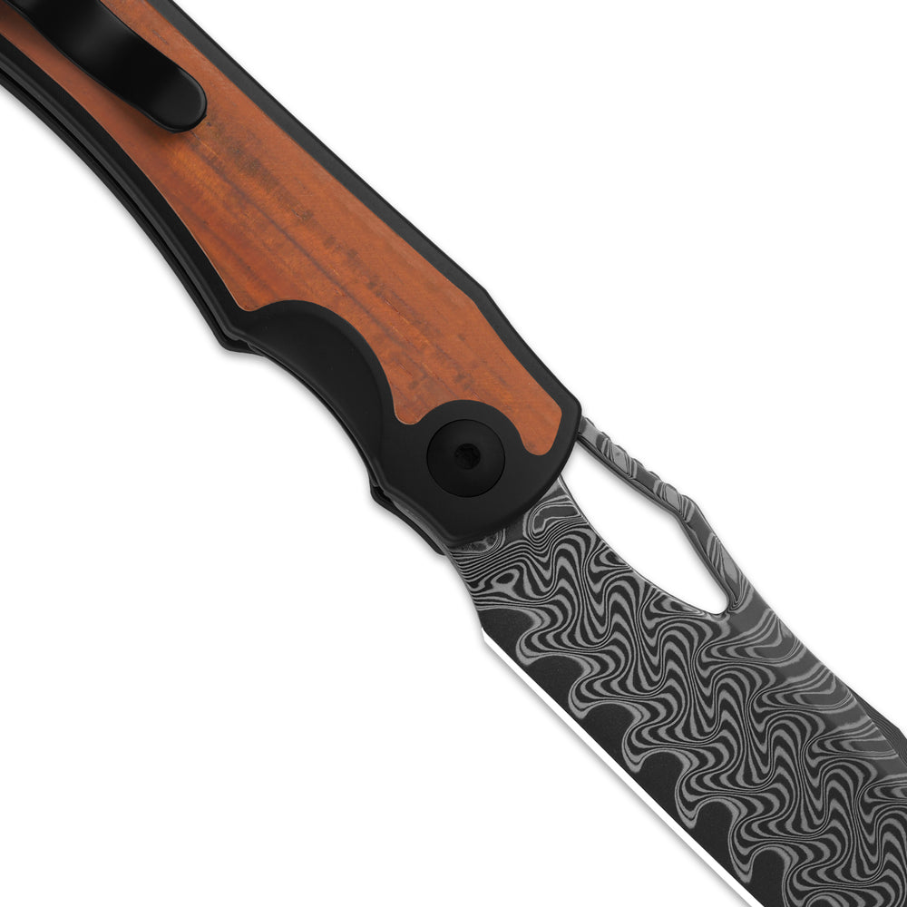 KIZER CUTLERY Allure | Acid Washed Damascus | Titanium & Panama Rosewood