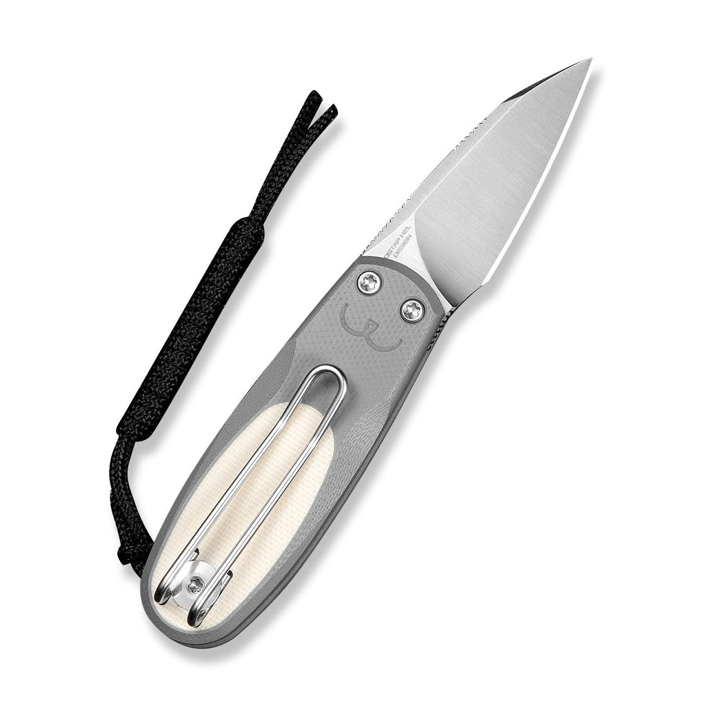CIVIVI Purr Flipper & Slip Joint Knife Gray & Ivory G10 Handle (1.83" Satin Finished Nitro-V Blade) C25054-1, With 1PC Black Lanyard