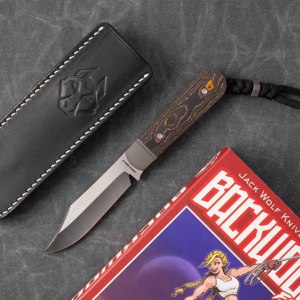 JACK WOLF KNIVES BACKWOODS FIXEDC - CAMOCARBON SUNSET ORANGE