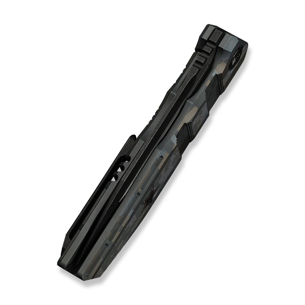 WEKNIFE Breach Flipper Knife Pixel Pattern Titanium Handle (3.85" Black Stonewashed Bohler M390 Blade, Satin Flat) WE25077-3
