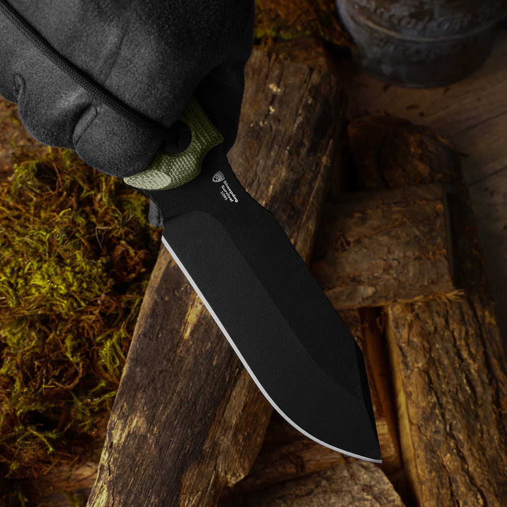KIZER CUTLERY Sheepdog® Survival | Hammer Pommel · Bow Drill Divot | Green Micarta