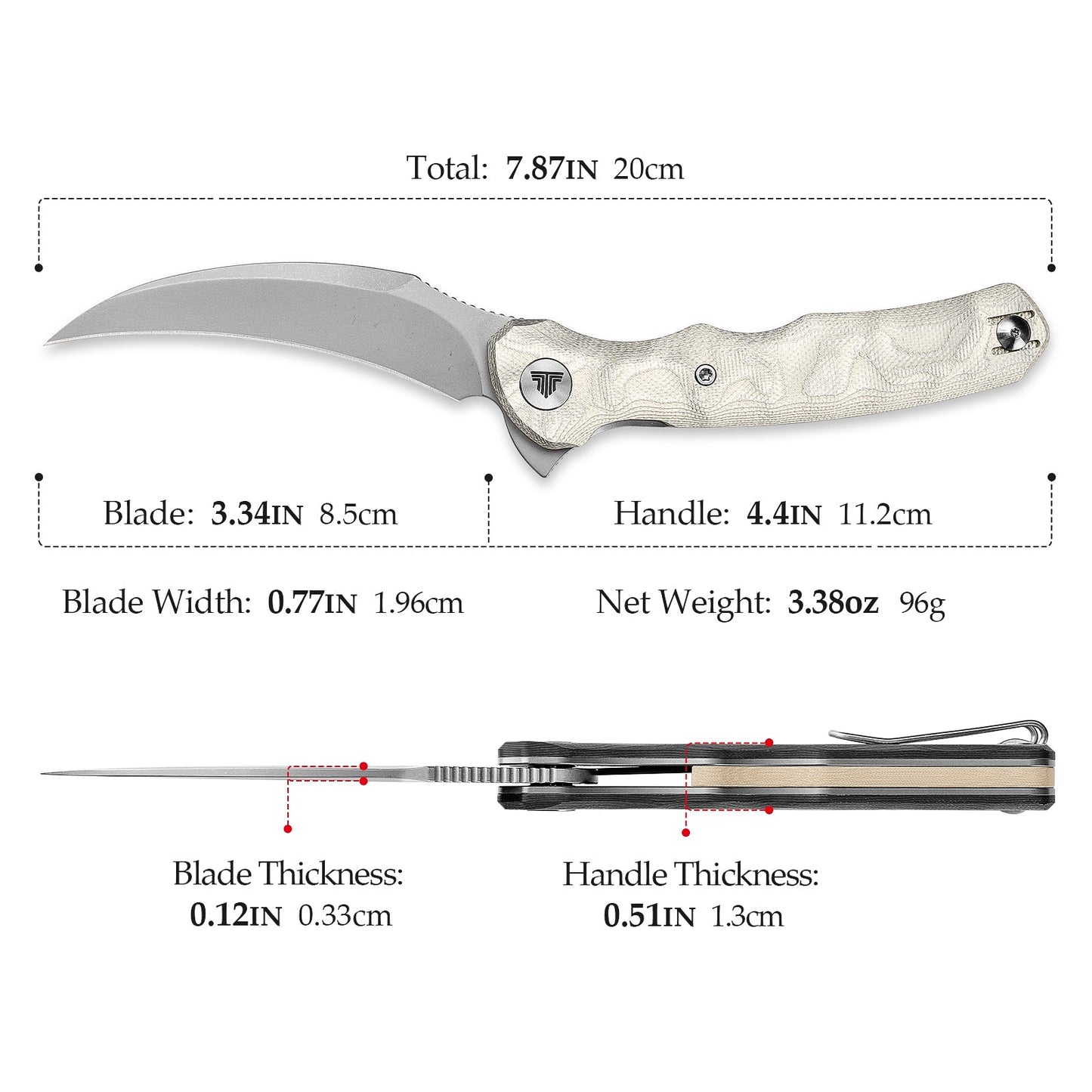 TRIVISA Lacerta-AL Liner Lock EDC Folding Pocket Knife 3.34'' 14C28N Steel Blade,Aluminum Foil Handle,Tiguass Design