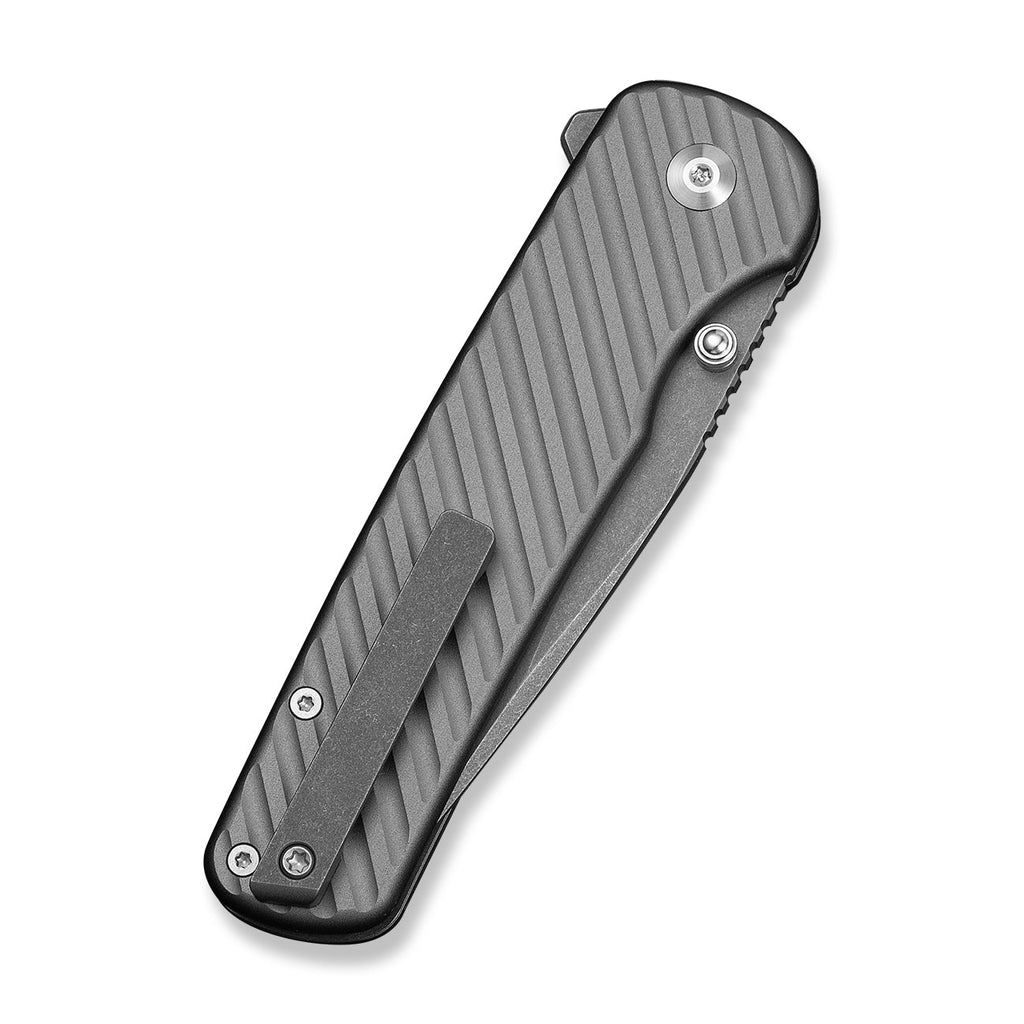 CIVIVI Iron Tide Flipper & Thumb Stud & Button Lock Knife Gray Aluminum Handle (3.24" Gray Stonewashed 14C28N Blade) C25011-3