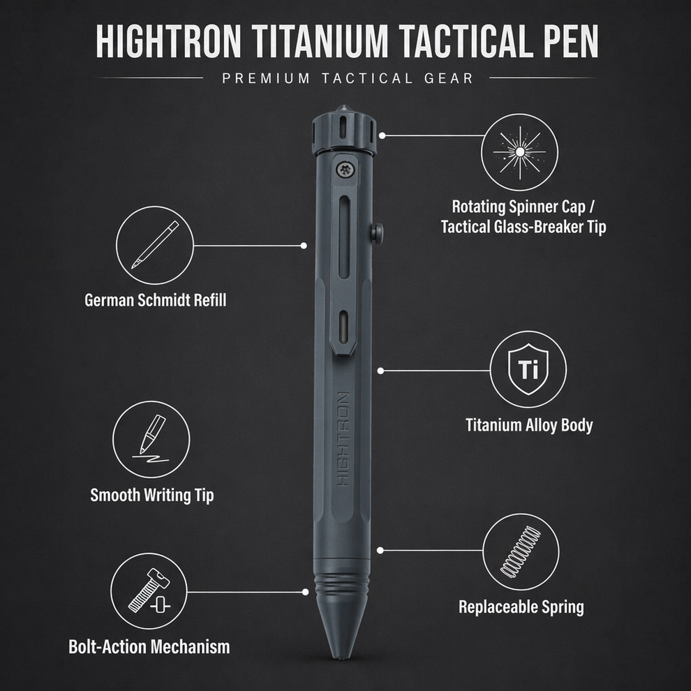 Hightron Vortron Titanium Pen, Black Coated Finish, Premium EDC Writing Tool