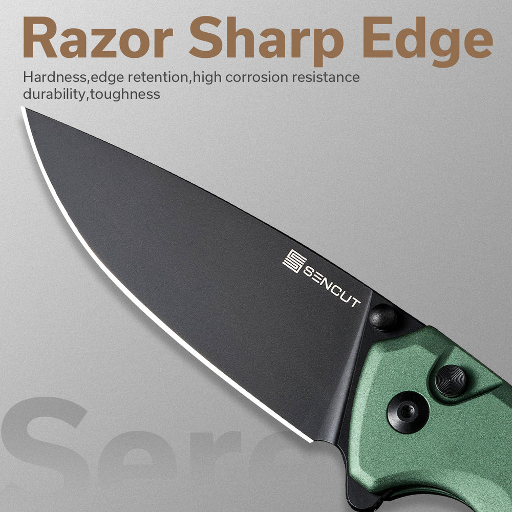 SENCUT Serene Flipper & Button Lock & Thumb Stud Knife Aluminum Handle (3.48" D2 Blade) S21022B-5