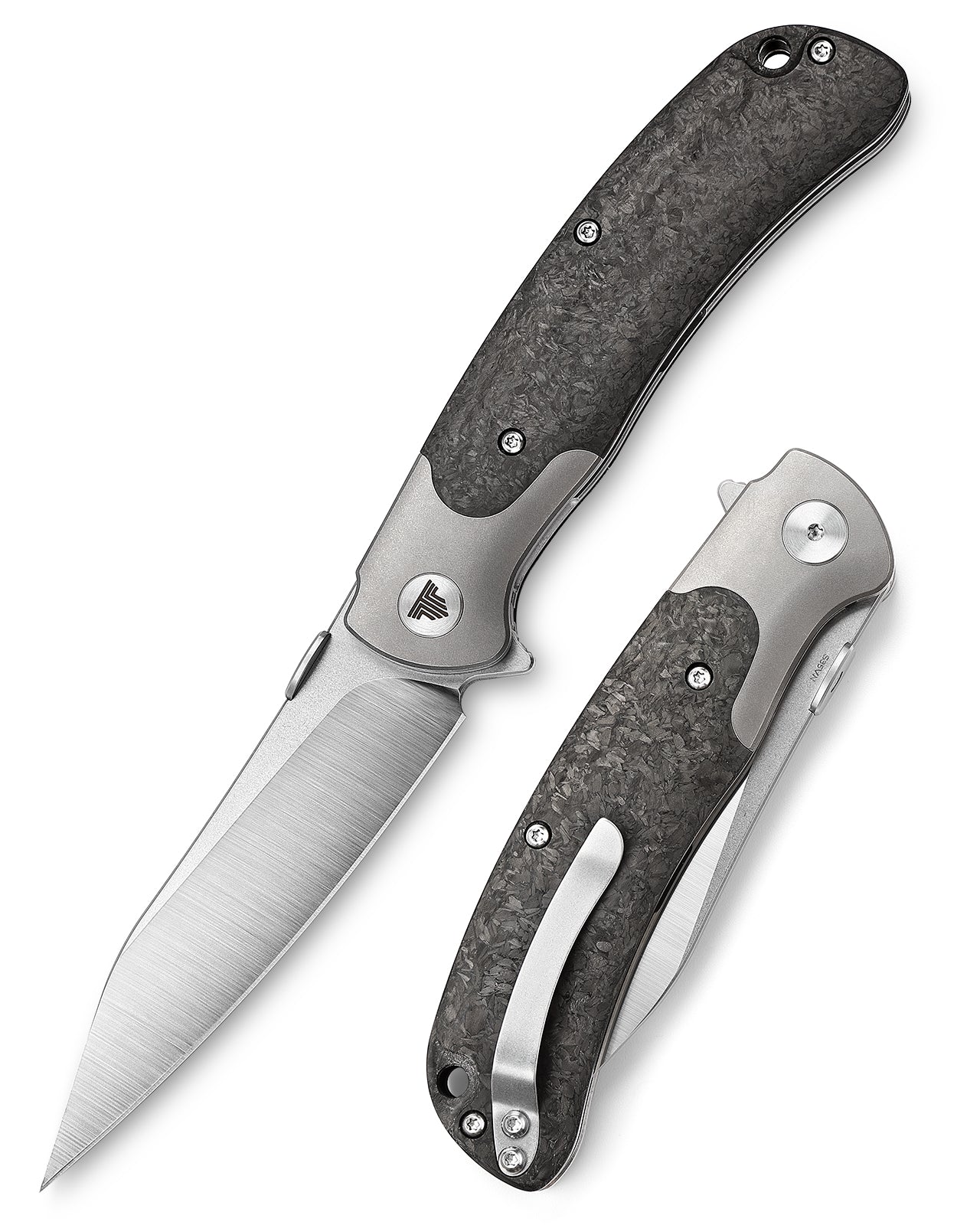 TRIVISA UMa-05 Ti Bolster and Thumb Stud,3.66" S35VN Steel,,Carbon Fiber Scales