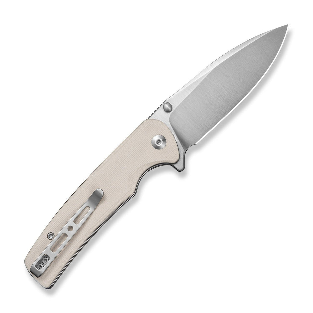 SENCUT Sachse Flipper & Button Lock & Thumb Stud Knife Ivory G10 Handle (3.47" Satin Finished 9Cr18MoV Blade) S21007-7