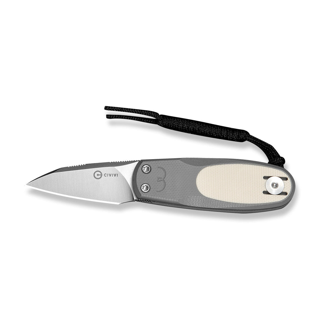 CIVIVI Purr Flipper & Slip Joint Knife Gray & Ivory G10 Handle (1.83" Satin Finished Nitro-V Blade) C25054-1, With 1PC Black Lanyard