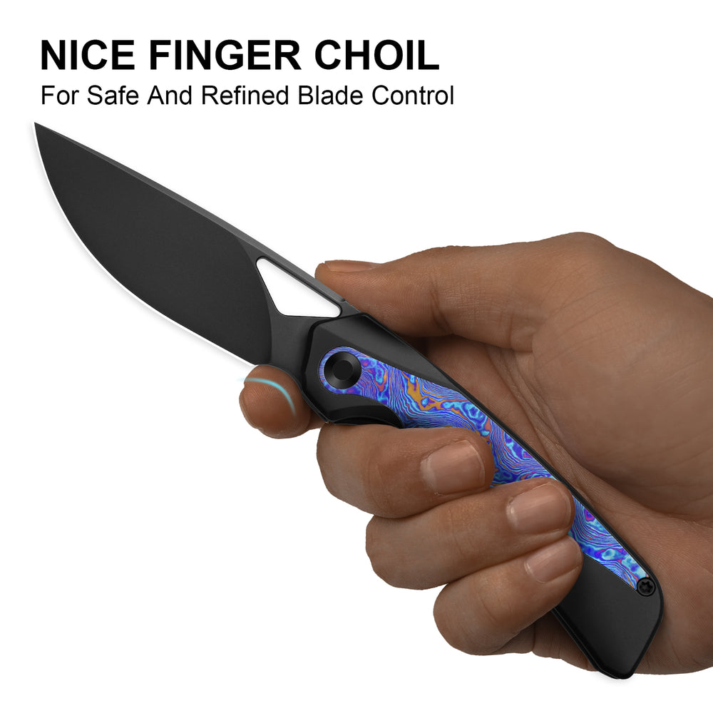 KIZER CUTLERY Topsail | S45VN | Titanium & Timascus | Matte DLC Ultra | Front Flipper | Ki3735A2