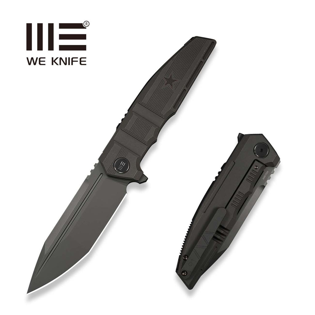 WEKNIFE Breach Flipper Knife Charcoal Gray Titanium Handle (3.85" Dark Gray Stonewashed Bohler M390 Blade) WE25077-1
