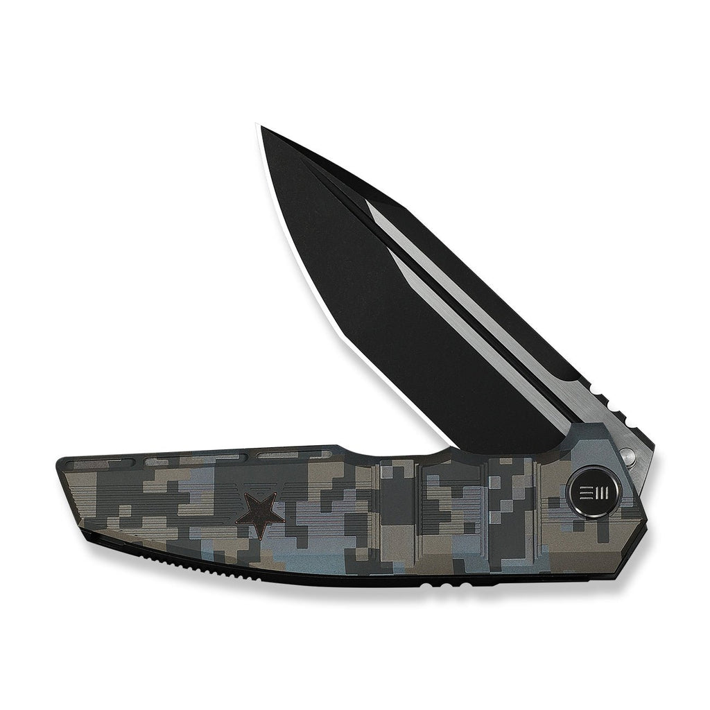 WEKNIFE Breach Flipper Knife Pixel Pattern Titanium Handle (3.85" Black Stonewashed Bohler M390 Blade, Satin Flat) WE25077-3
