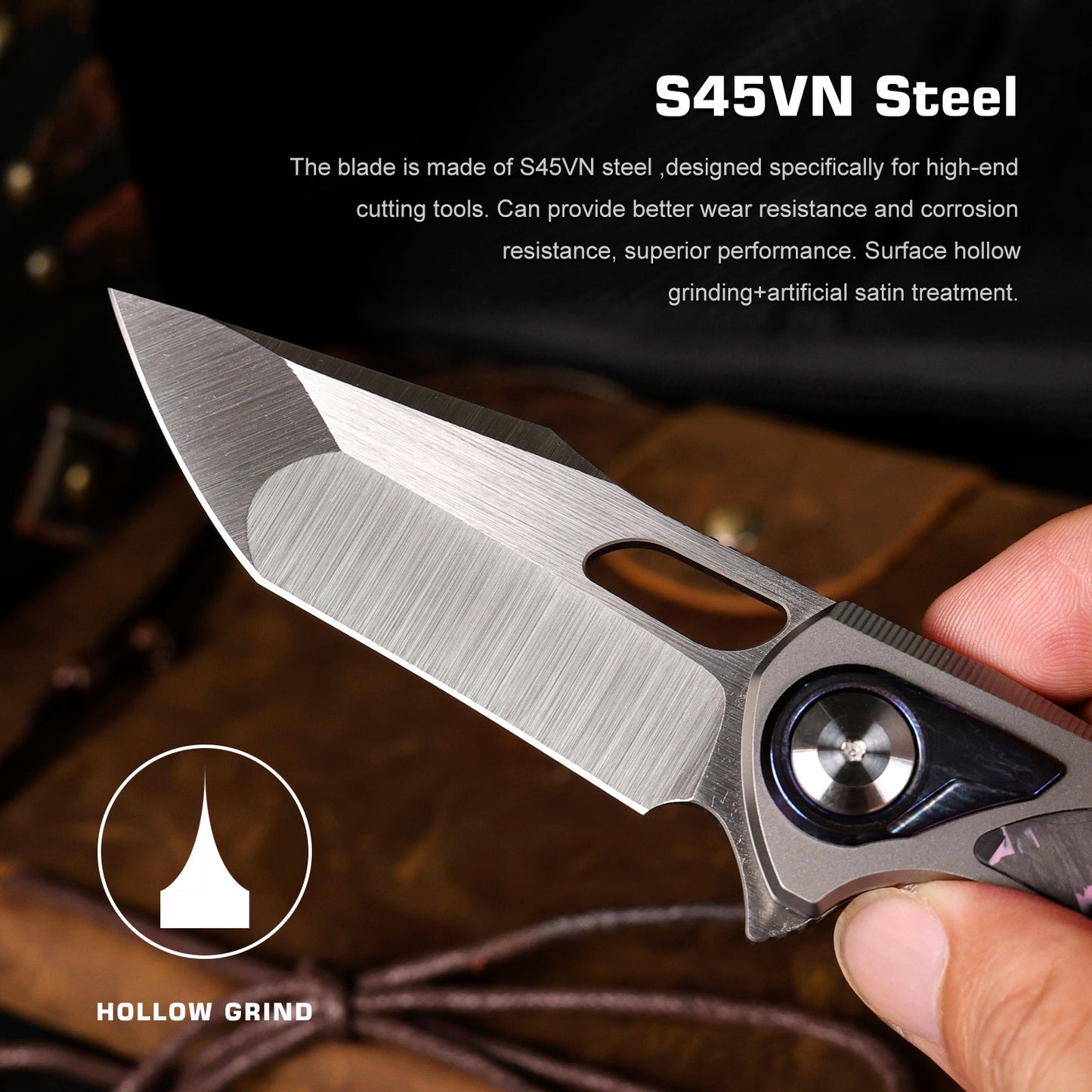 REMETTE RT-Saker Falcon Folding Pocket Knife Innovative Button Lock Structure Design S45VN Blade Titanium Handle Knives ASTP-3 with Safety Lock