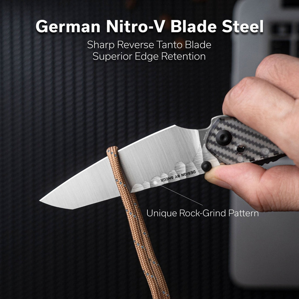 CIVIVI Vision FG Thumb Stud & Superlock Knife Polished Clear Lexan Handle (3.54" Satin Finished Nitro-V Blade With Rock-Grind Pattern) C22036-8