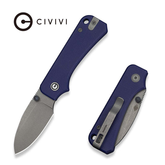 CIVIVI Baby Banter Slip Joint Thumb Stud Knife Blue G10 Handle (2.34" Gray Stonewashed Nitro-V Blade) C25066A-1