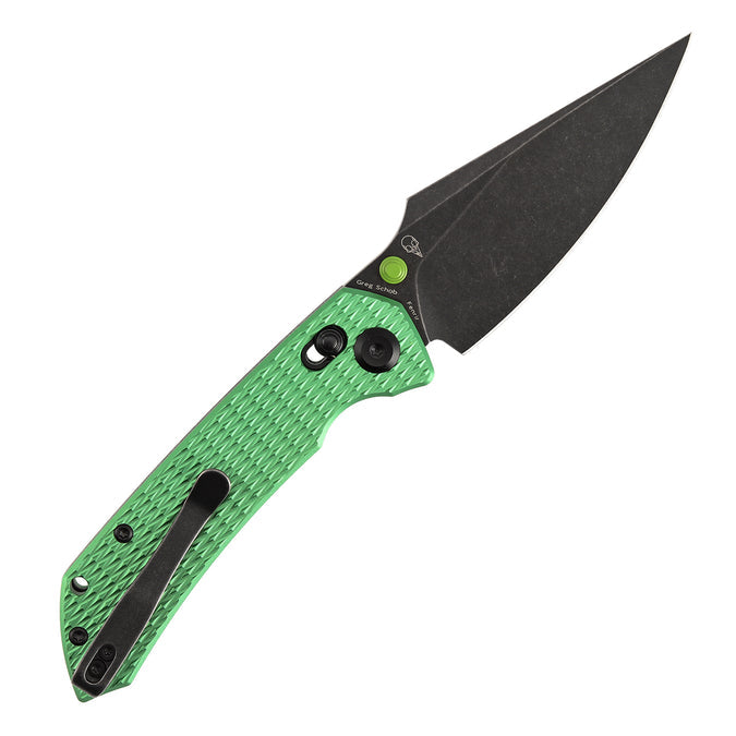 TENABLE KNIVES Fenrir Cross Bar Lock Folding Knife| 3.48'' Blackwash Nitro-V Blade | Green Anodized Aluminum with Diamond Patter Handle | Sparrow Knife Design| T1034V16