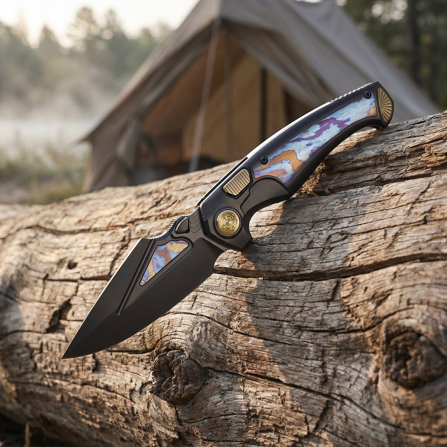 REMETTE RT-Scepter Innovative Button Frame Lock M390 Blade Timascus Handle Knife SCPT-B