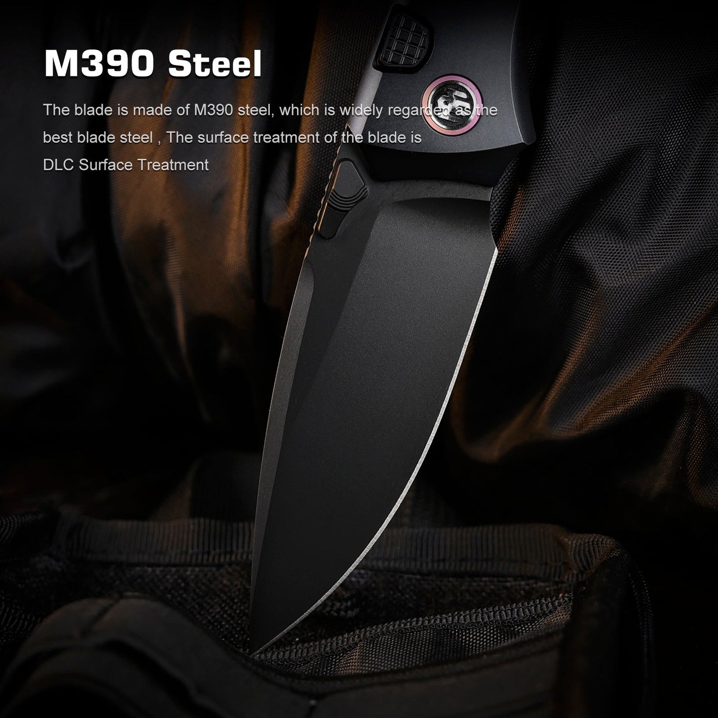 REMETTE RT-Steed Folding Pocket Knife Innovative Button Frame Lock Structure Design M390 DLC Blade Titanium + Carbon Fiber Handle Knives RTWS-BY