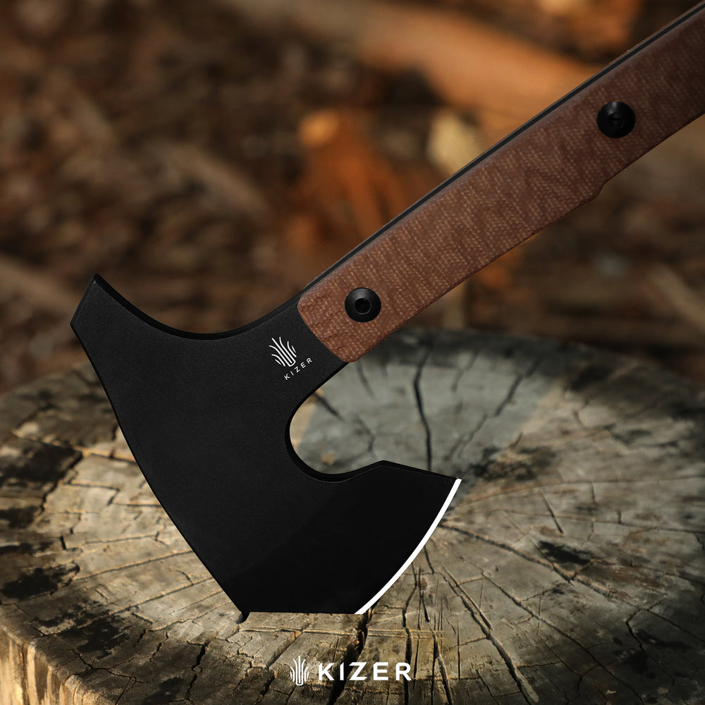 KIZER CUTLERY Urus | Lightweight Axe | 1095 | Black Coating | Micarta | Camping Outdoor Tool | KizerV™ 1073A1