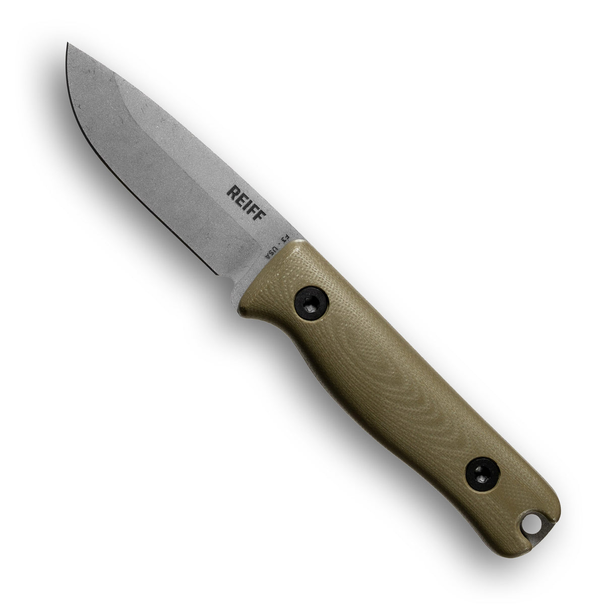 REIFF KNIVES F3 EDC Fixed Blade Knife (CPM MagnaCut, Stonewash, OD Green G10)
