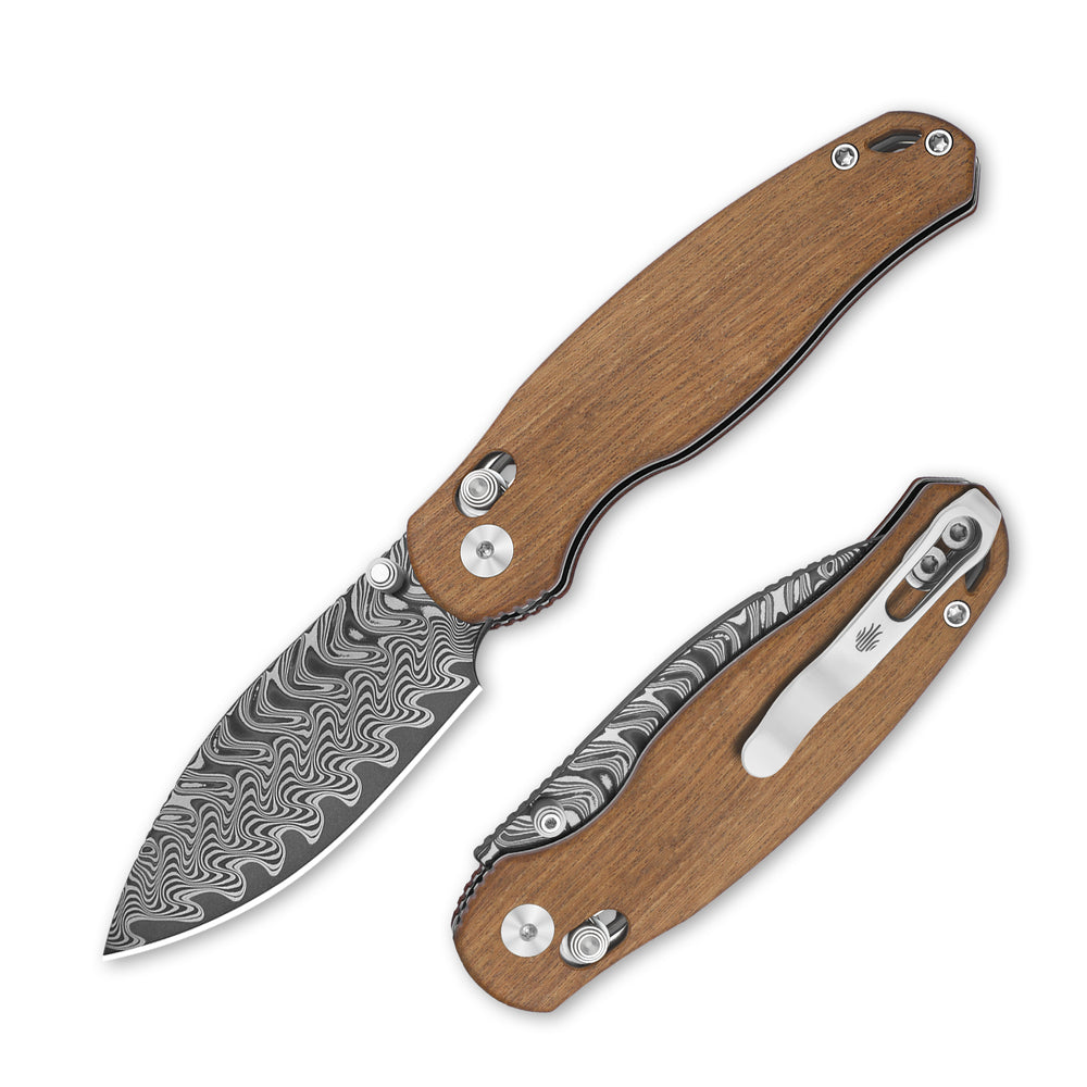 KIZER CUTLERY Phoca CD | Damascus | Mkuruti Wood | Clutch Lock