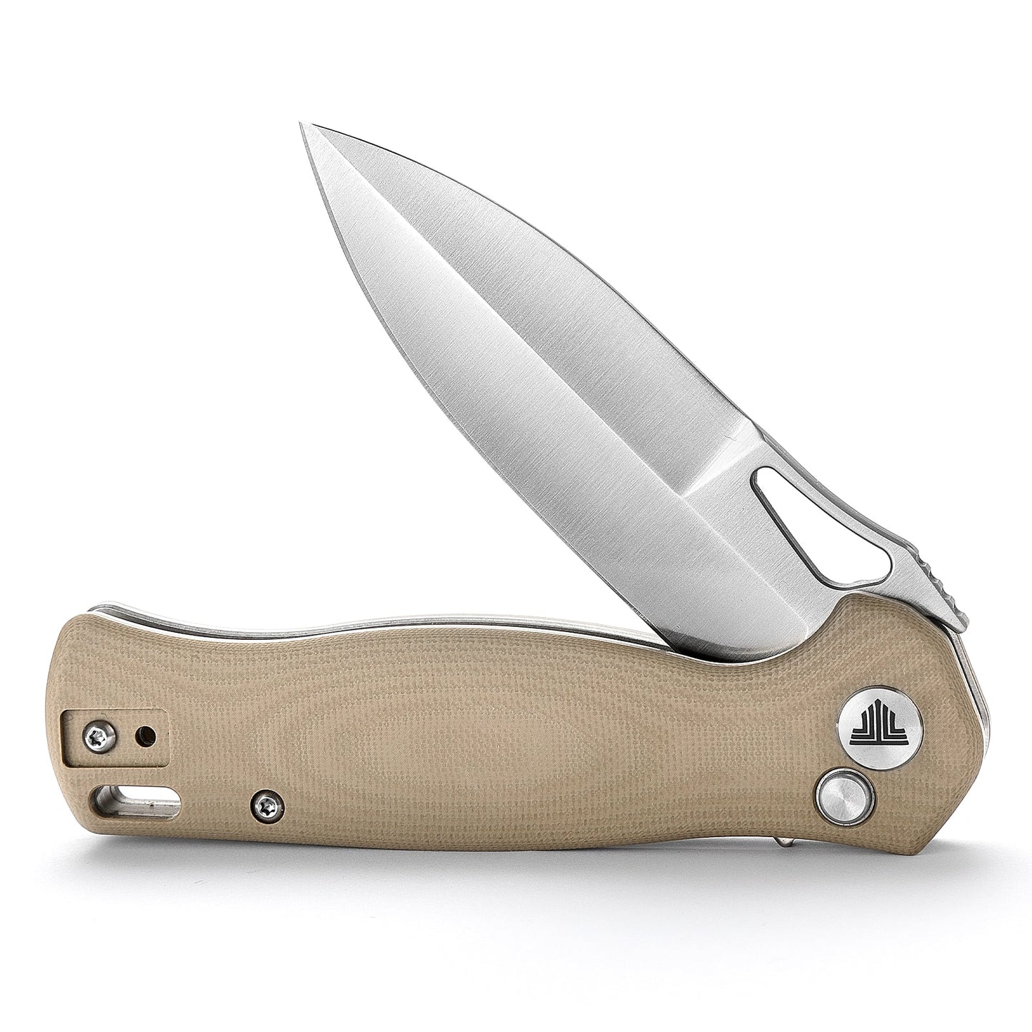 TRIVISA Crateris-03D Button Lock Folding Pocket Knife,3.38" 14C28N Steel,G10 Handle