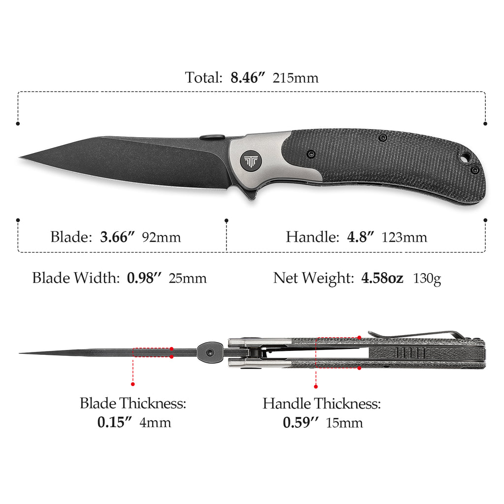 TRIVISA UMa-04 Ti Bolster and Thumb Stud,3.66" S35VN Steel,,Micarta Scales