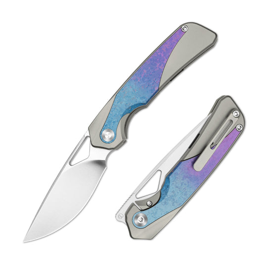 KIZER CUTLERY Topsail | S45VN | Titanium & Crystallized Titanium | Front Flipper | Ki3735A1